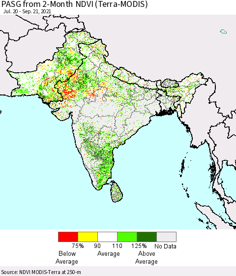 Southern Asia PASG from 2-Month NDVI (Terra-MODIS) Thematic Map For 9/14/2021 - 9/21/2021
