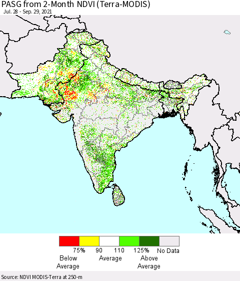 Southern Asia PASG from 2-Month NDVI (Terra-MODIS) Thematic Map For 9/22/2021 - 9/29/2021