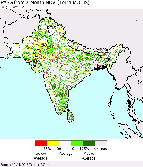 Southern Asia PASG from 2-Month NDVI (Terra-MODIS) Thematic Map For 9/30/2021 - 10/7/2021