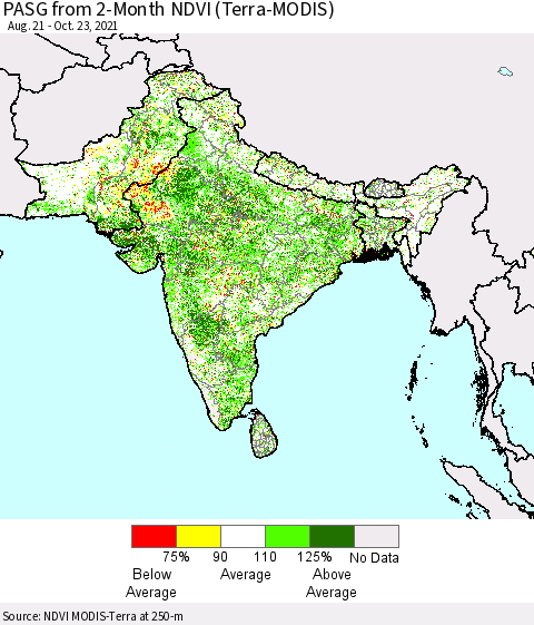 Southern Asia PASG from 2-Month NDVI (Terra-MODIS) Thematic Map For 10/16/2021 - 10/23/2021