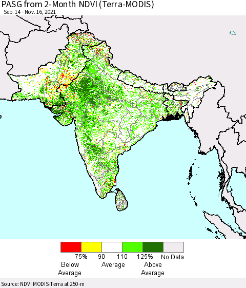 Southern Asia PASG from 2-Month NDVI (Terra-MODIS) Thematic Map For 11/9/2021 - 11/16/2021