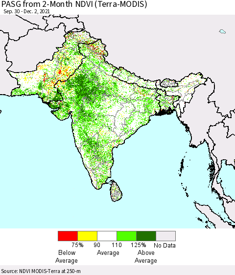 Southern Asia PASG from 2-Month NDVI (Terra-MODIS) Thematic Map For 11/25/2021 - 12/2/2021