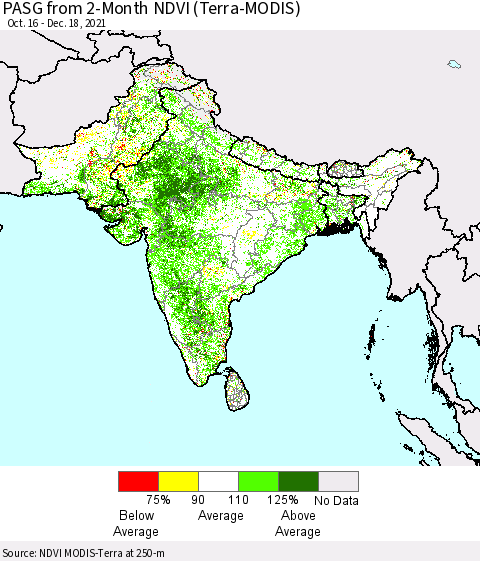 Southern Asia PASG from 2-Month NDVI (Terra-MODIS) Thematic Map For 12/11/2021 - 12/18/2021
