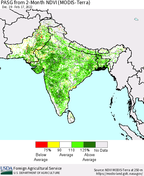 Southern Asia PASG from 2-Month NDVI (Terra-MODIS) Thematic Map For 2/11/2022 - 2/20/2022