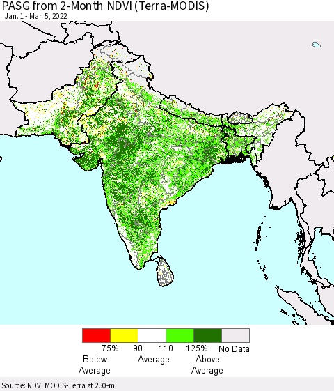 Southern Asia PASG from 2-Month NDVI (Terra-MODIS) Thematic Map For 2/26/2022 - 3/5/2022