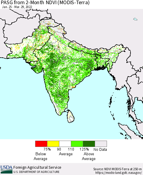Southern Asia PASG from 2-Month NDVI (Terra-MODIS) Thematic Map For 3/21/2022 - 3/31/2022