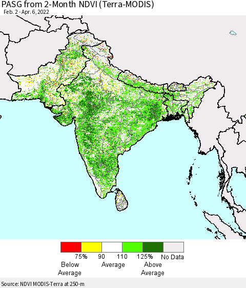Southern Asia PASG from 2-Month NDVI (Terra-MODIS) Thematic Map For 3/30/2022 - 4/6/2022
