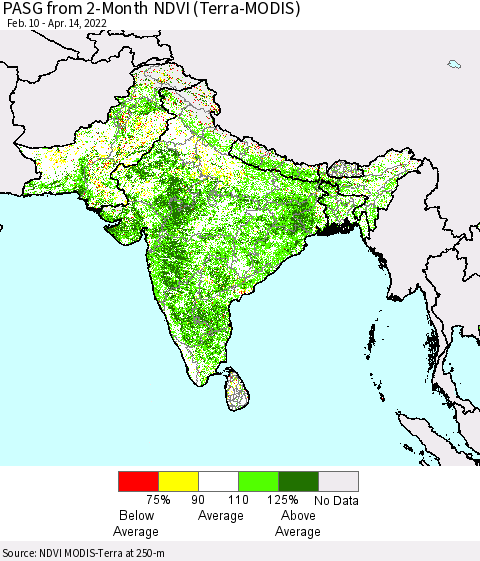 Southern Asia PASG from 2-Month NDVI (Terra-MODIS) Thematic Map For 4/7/2022 - 4/14/2022