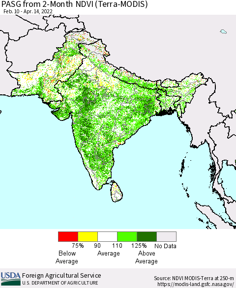 Southern Asia PASG from 2-Month NDVI (Terra-MODIS) Thematic Map For 4/11/2022 - 4/20/2022
