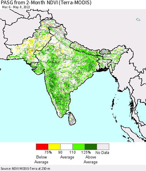 Southern Asia PASG from 2-Month NDVI (Terra-MODIS) Thematic Map For 5/1/2022 - 5/8/2022