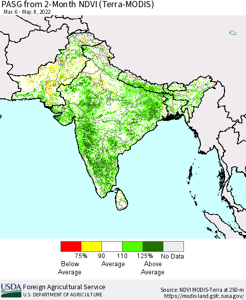 Southern Asia PASG from 2-Month NDVI (Terra-MODIS) Thematic Map For 5/1/2022 - 5/10/2022