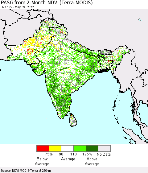 Southern Asia PASG from 2-Month NDVI (Terra-MODIS) Thematic Map For 5/17/2022 - 5/24/2022