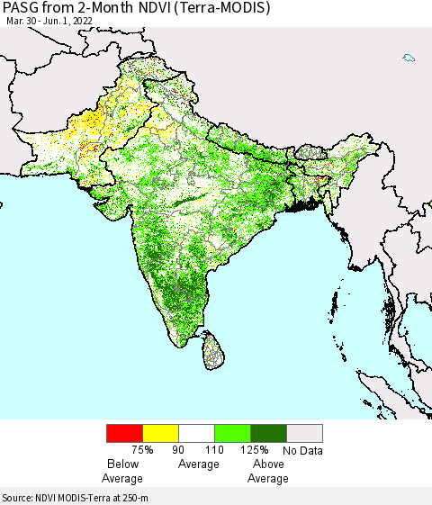 Southern Asia PASG from 2-Month NDVI (Terra-MODIS) Thematic Map For 5/25/2022 - 6/1/2022