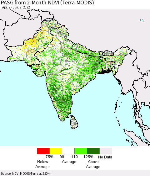 Southern Asia PASG from 2-Month NDVI (Terra-MODIS) Thematic Map For 6/2/2022 - 6/9/2022