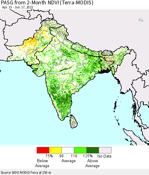 Southern Asia PASG from 2-Month NDVI (Terra-MODIS) Thematic Map For 6/10/2022 - 6/17/2022
