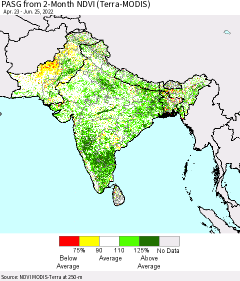 Southern Asia PASG from 2-Month NDVI (Terra-MODIS) Thematic Map For 6/18/2022 - 6/25/2022