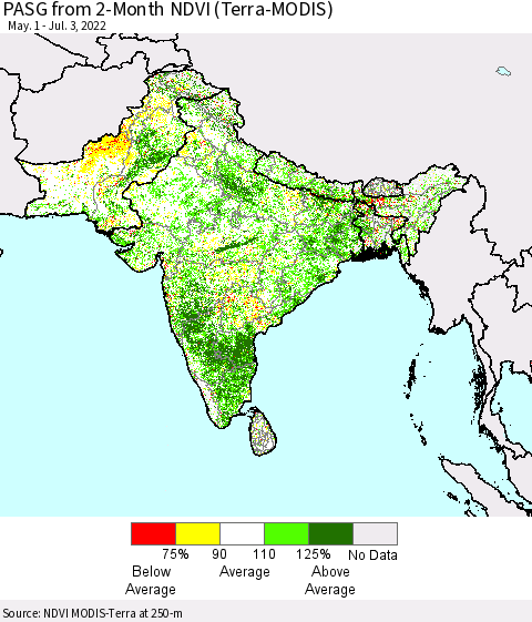 Southern Asia PASG from 2-Month NDVI (Terra-MODIS) Thematic Map For 6/26/2022 - 7/3/2022