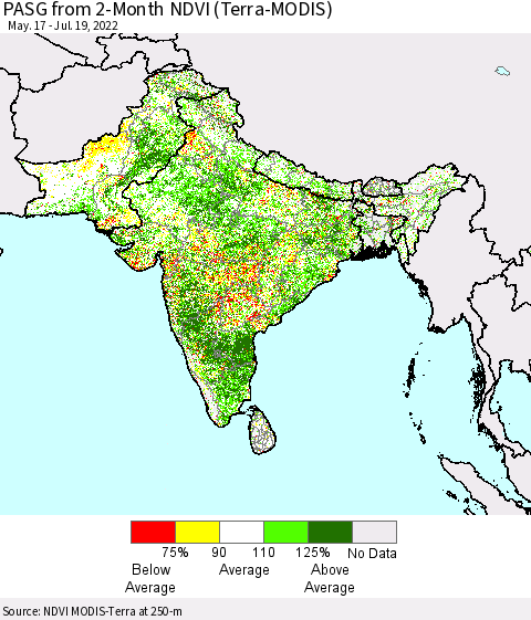 Southern Asia PASG from 2-Month NDVI (Terra-MODIS) Thematic Map For 7/12/2022 - 7/19/2022