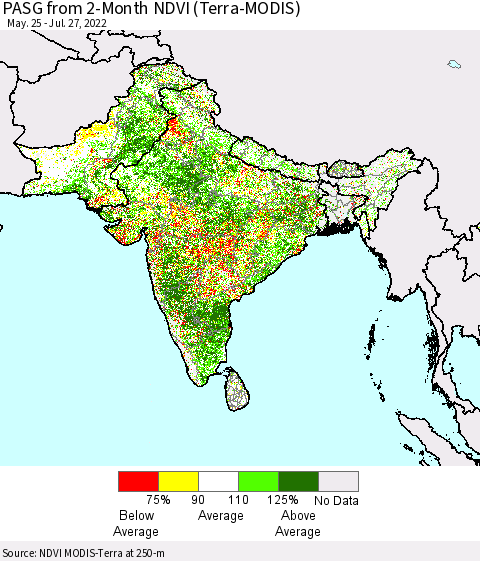 Southern Asia PASG from 2-Month NDVI (Terra-MODIS) Thematic Map For 7/20/2022 - 7/27/2022