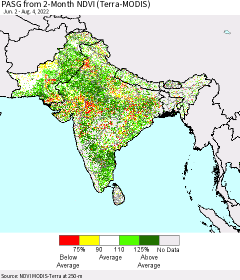 Southern Asia PASG from 2-Month NDVI (Terra-MODIS) Thematic Map For 7/28/2022 - 8/4/2022
