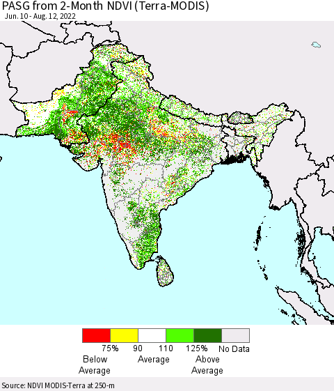 Southern Asia PASG from 2-Month NDVI (Terra-MODIS) Thematic Map For 8/5/2022 - 8/12/2022