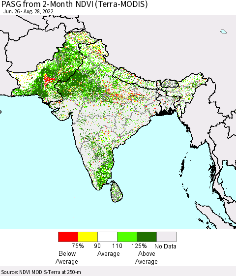 Southern Asia PASG from 2-Month NDVI (Terra-MODIS) Thematic Map For 8/21/2022 - 8/28/2022
