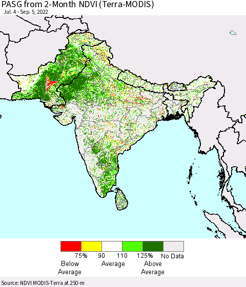 Southern Asia PASG from 2-Month NDVI (Terra-MODIS) Thematic Map For 8/29/2022 - 9/5/2022