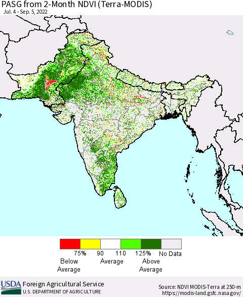 Southern Asia PASG from 2-Month NDVI (Terra-MODIS) Thematic Map For 9/1/2022 - 9/10/2022