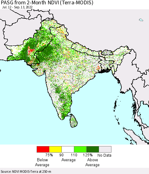 Southern Asia PASG from 2-Month NDVI (Terra-MODIS) Thematic Map For 9/6/2022 - 9/13/2022