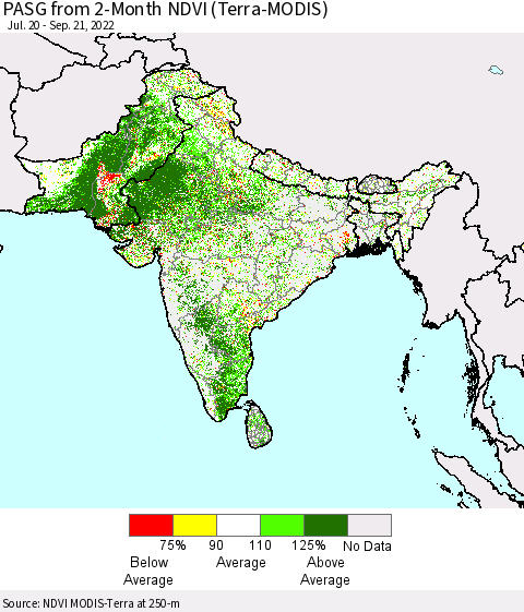 Southern Asia PASG from 2-Month NDVI (Terra-MODIS) Thematic Map For 9/14/2022 - 9/21/2022