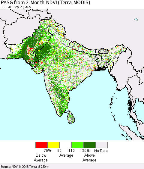 Southern Asia PASG from 2-Month NDVI (Terra-MODIS) Thematic Map For 9/22/2022 - 9/29/2022