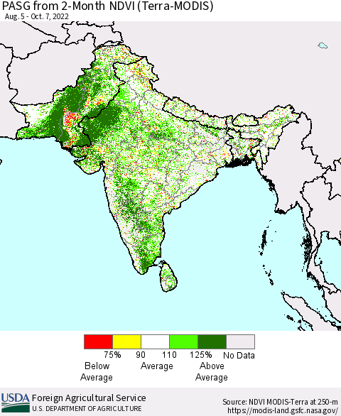 Southern Asia PASG from 2-Month NDVI (Terra-MODIS) Thematic Map For 10/1/2022 - 10/10/2022