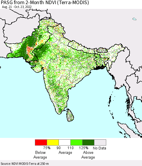 Southern Asia PASG from 2-Month NDVI (Terra-MODIS) Thematic Map For 10/16/2022 - 10/23/2022