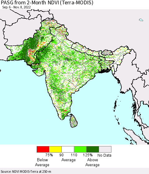 Southern Asia PASG from 2-Month NDVI (Terra-MODIS) Thematic Map For 11/1/2022 - 11/8/2022