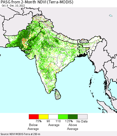 Southern Asia PASG from 2-Month NDVI (Terra-MODIS) Thematic Map For 12/1/2022 - 12/10/2022