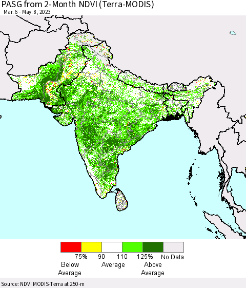 Southern Asia PASG from 2-Month NDVI (Terra-MODIS) Thematic Map For 5/1/2023 - 5/8/2023