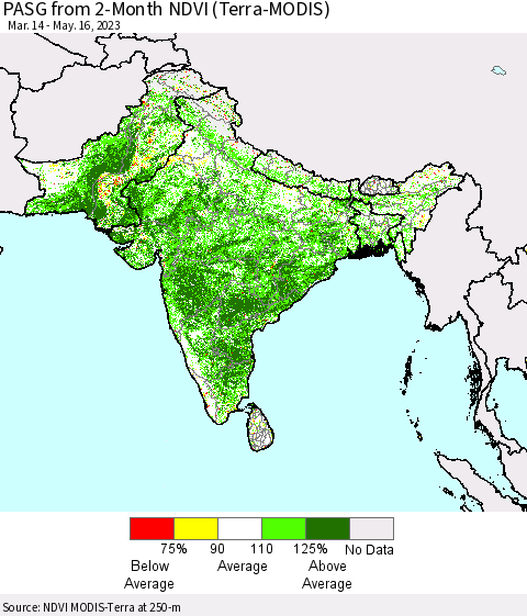 Southern Asia PASG from 2-Month NDVI (Terra-MODIS) Thematic Map For 5/9/2023 - 5/16/2023
