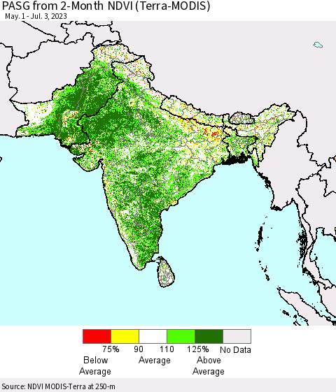 Southern Asia PASG from 2-Month NDVI (Terra-MODIS) Thematic Map For 6/26/2023 - 7/3/2023