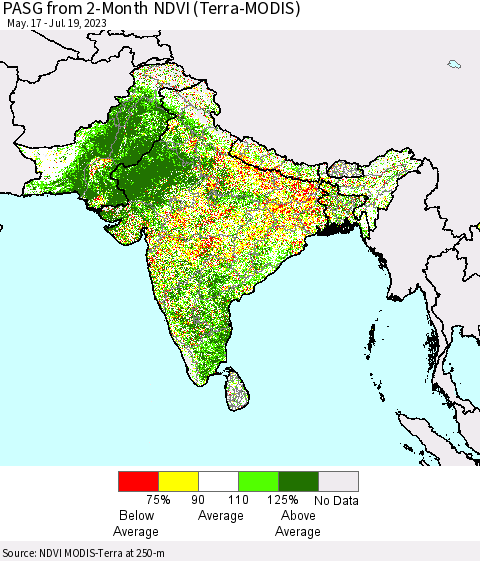 Southern Asia PASG from 2-Month NDVI (Terra-MODIS) Thematic Map For 7/12/2023 - 7/19/2023