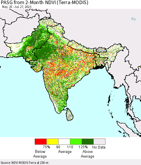 Southern Asia PASG from 2-Month NDVI (Terra-MODIS) Thematic Map For 7/20/2023 - 7/27/2023