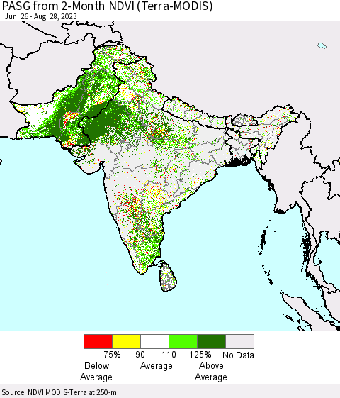 Southern Asia PASG from 2-Month NDVI (Terra-MODIS) Thematic Map For 8/21/2023 - 8/28/2023