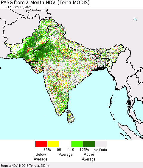 Southern Asia PASG from 2-Month NDVI (Terra-MODIS) Thematic Map For 9/6/2023 - 9/13/2023