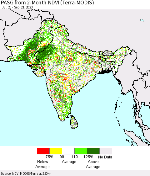 Southern Asia PASG from 2-Month NDVI (Terra-MODIS) Thematic Map For 9/14/2023 - 9/21/2023