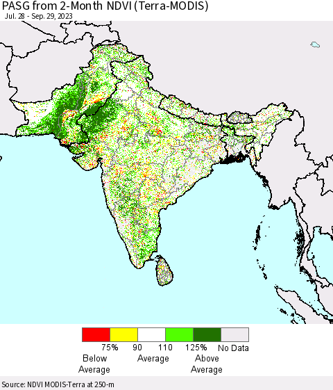 Southern Asia PASG from 2-Month NDVI (Terra-MODIS) Thematic Map For 9/22/2023 - 9/29/2023