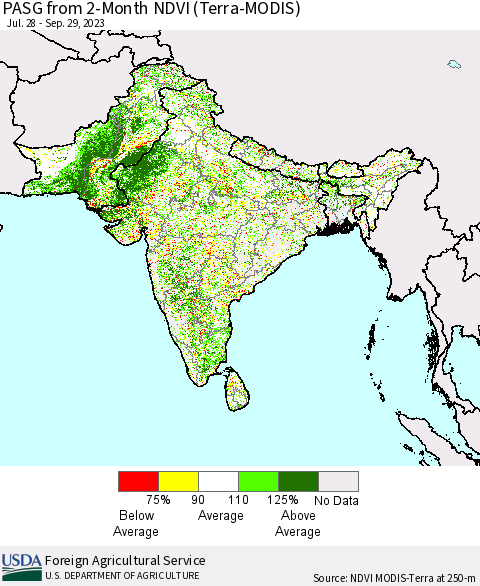 Southern Asia PASG from 2-Month NDVI (Terra-MODIS) Thematic Map For 9/21/2023 - 9/30/2023