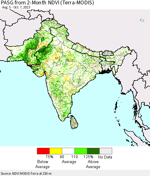 Southern Asia PASG from 2-Month NDVI (Terra-MODIS) Thematic Map For 9/30/2023 - 10/7/2023