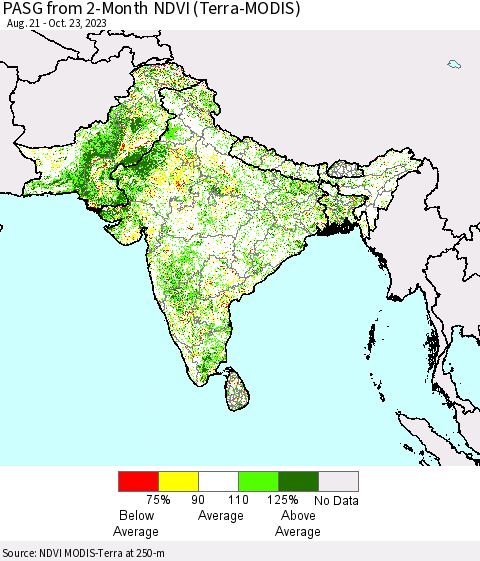 Southern Asia PASG from 2-Month NDVI (Terra-MODIS) Thematic Map For 10/16/2023 - 10/23/2023