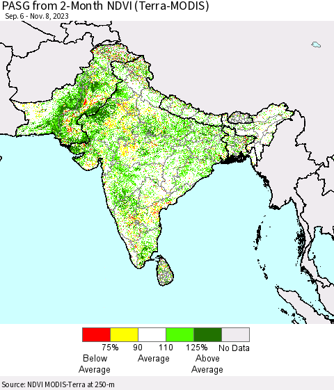 Southern Asia PASG from 2-Month NDVI (Terra-MODIS) Thematic Map For 11/1/2023 - 11/8/2023