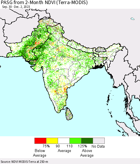 Southern Asia PASG from 2-Month NDVI (Terra-MODIS) Thematic Map For 11/25/2023 - 12/2/2023