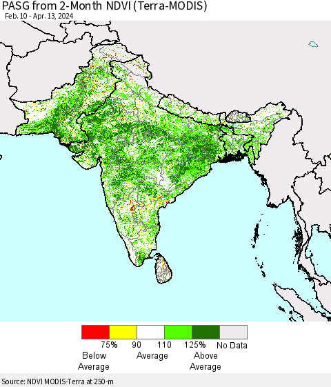 Southern Asia PASG from 2-Month NDVI (Terra-MODIS) Thematic Map For 4/6/2024 - 4/13/2024